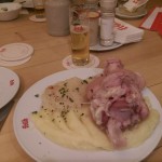 Dinner: boiled pork knuckle, mash and sauerkraut