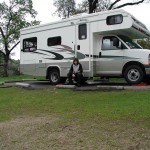 Adam and the RV on Del Valle campground just prior to going home